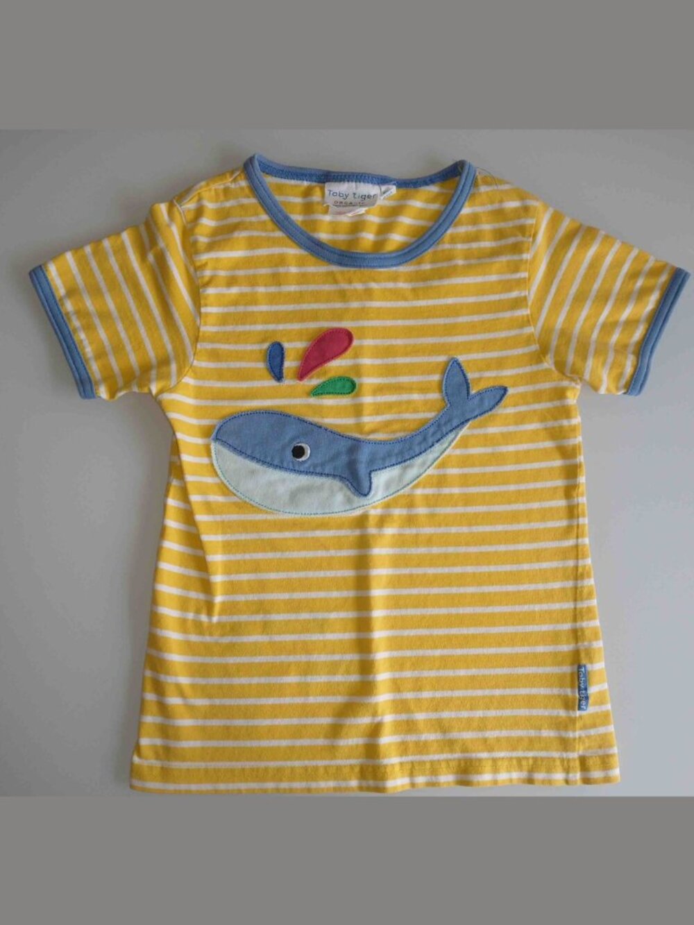 Toby Tiger Organic Yellow Striped Whale Applique T-Shirt 6-7Y 122